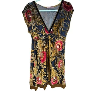 Hale Bob Woman Size M Dress Silk Velvet Burnout Baby Doll Peacock Feather Fairy - Picture 1 of 6