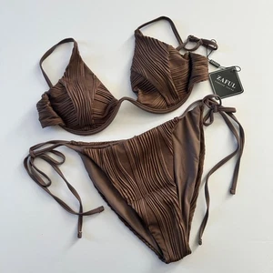 Conjunto de bikini zaful marrón talla grande texturizado push up parte superior corbata parte inferior lateral nuevo con etiquetas - Imagen 1 de 8