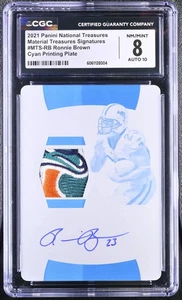 2021 National Treasures Patch Auto Stampa Ciano Targa 1/1 Ronnie Brown CGC 8/10 - Foto 1 di 2