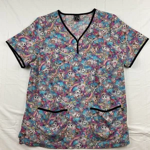 Tokidoki By Koi Scrub Top Womens 2X Rainbow Unicorn Print Nurse Aesthetic Cute - Picture 1 of 5