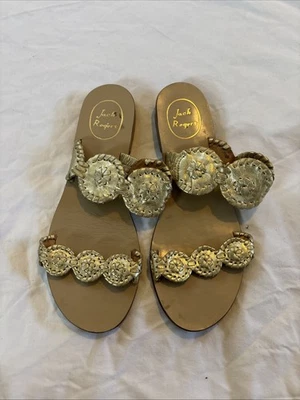 Jack Rogers Leather Slide Sandals Lauren Pale Gold Double Strap Women's Size 7.5 - Image 1 of 3