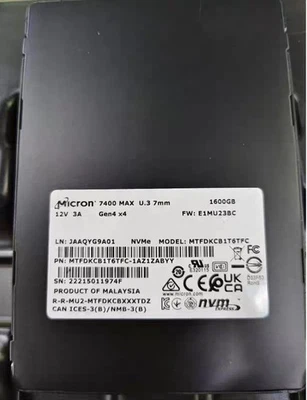 Micron 7400 MAX 1.6TB 7mm SSD 2.5" U.3 NVMe PCIe Gen4 x4 MTFDKCC1T6TFC-1AZ1ZABYY - Image 1 of 2