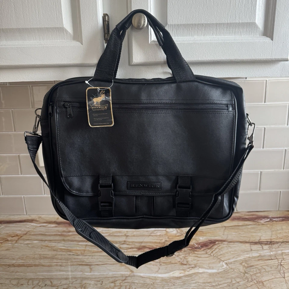 Maletín de cuero negro suave Renwick para computadora portátil bolsa de mensajero almacenamiento nuevo con etiquetas Foto 1 de 4