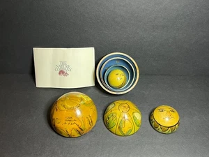 VTG Handmade Wooden 4pc Matryoshka Doll Style Earth, Sun & Moon Nesting Eggs 3" - Picture 1 of 9
