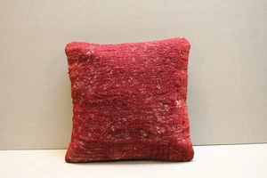 Handmade Red Turkish Rug Pillow Cover – Vintage Kilim Cushion, Decorative Throw, - Picture 1 of 6