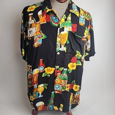 KAD Clothing Co. Hawaiian Camp Shirt Men's Large Beach Hula Beer Print Tiki Vtg - Image 1 of 4