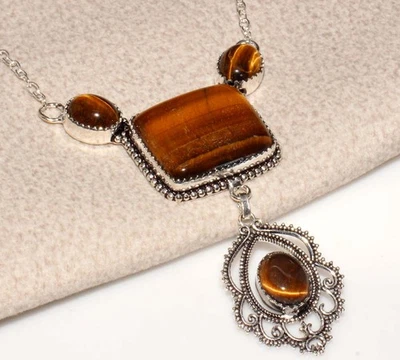 Exclusivo Collar Ojo de Tigre Chapado en Plata 925 19" Oficina Ropa Joyería JW Foto 1 de 3