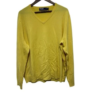 POLO Ralph Lauren Pullover Herren XXL Gelb Preppy V-Ausschnitt 100% Kaschmir MÄNGEL - Bild 1 von 8