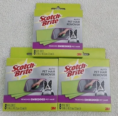 Scotch Brite Auto Pet Hair Remover 8 Refill Sheets Lot of 3 Disposable 3M - Image 1 of 2
