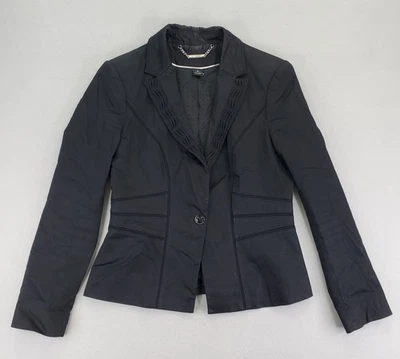 WHBM Blazer Mujer 10 Negro Algodón Elástico Traje Chaqueta A Medida Esmoquin Plisado Foto 1 de 4