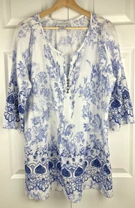 Weiche Umrandung Damen L Tunika Länge bestickt + gehäkelt blau + weiß Strand - Bild 1 von 11