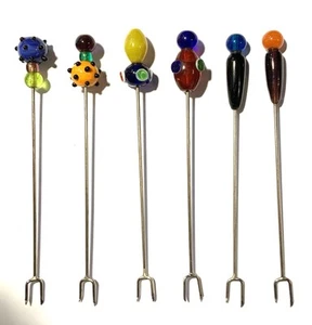Set Of 6 Handmade Glass Bead Cocktail Picks 5” - Picture 1 of 5