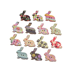 30pcs Colorful Rabbit Wood Buttons for Crafts DIY Sewing Scrapbooking 31x30mm - Picture 1 of 6