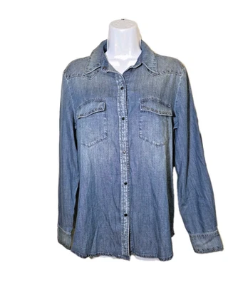NEW AG Adriano Goldschmied Studded Western Denim Shirt Blue Size S MSRP $228 - Image 1 of 4