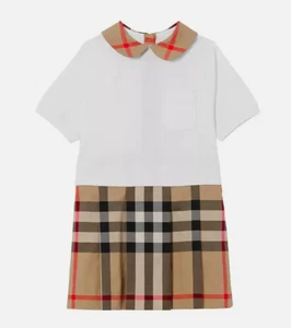 Burberry Big Girl Veronica Check Detail Button Dress, Beige Tan Red, Sz 12Y, NWT - Picture 1 of 9