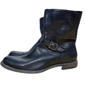 VTG Mens Frye Boots Size 11.5 D Black Leather Moto Buckle Inside Zip Mexico Made - Picture 1 of 17