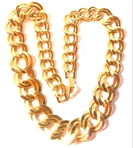 Vintage Chunky Gold Tone Double Link Chain Collar Necklace - Picture 1 of 8