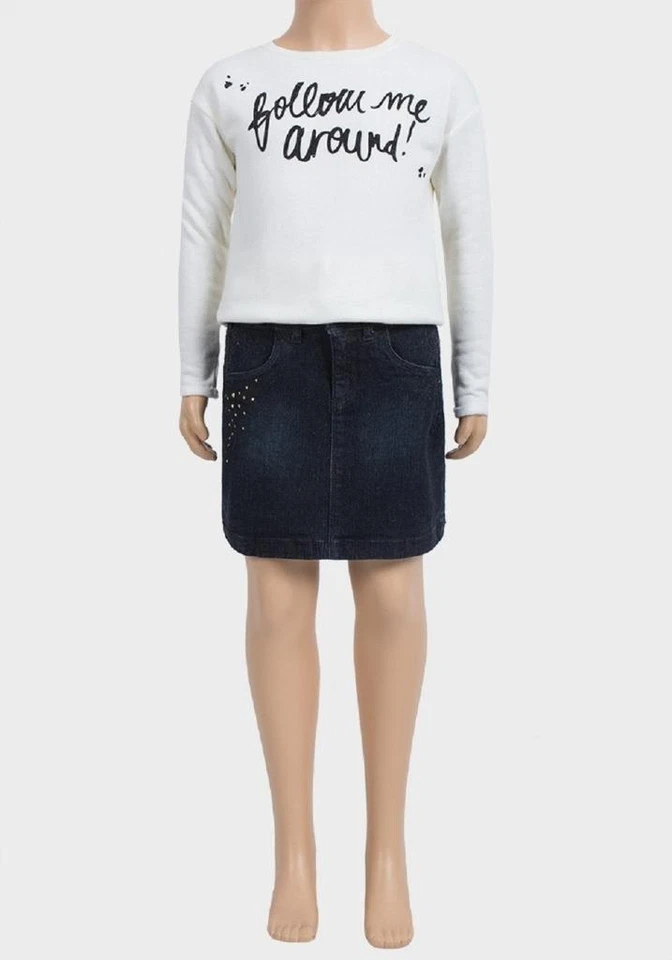 APRIL CLOTHING Mädchen-Minirock jeansblau Nietendetail Fronttasche Alter 7 bis 13 Jahre