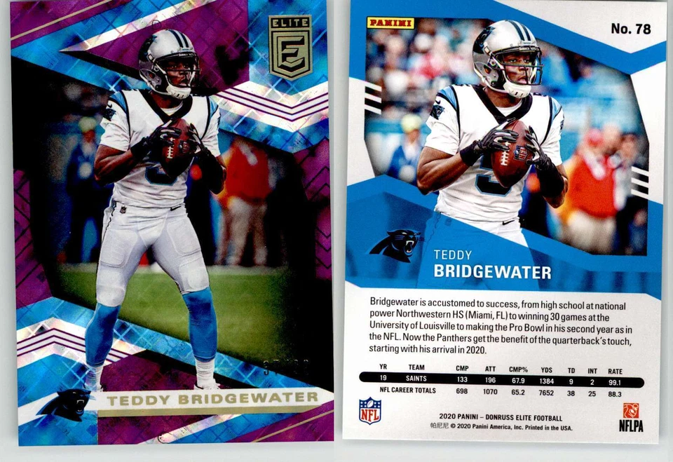 Teddy Bridgewater 2020 Donruss Elite Purple #78 /99 Panthers - Image 1 of 1