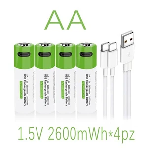 4 batterie al litio stilo AA 1,5 v 2600 mWh ricaricabili con cavo di ricarica - Foto 1 di 9