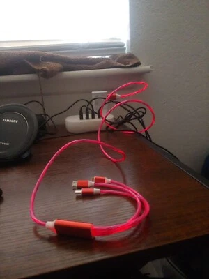 3 in 1 LED Fast Charging Cable Adapter For iPhone Micro USB Type C Charger Cord - Image 1 of 4