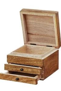 Jewellery Box Aztec Design Carved Indian Style with Lid and Drawers For Trinkets - Picture 1 of 4