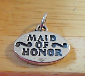 Sterling Silver 15x19mm solid 3gram Oval Wedding Maid of Honor Charm - Picture 1 of 8