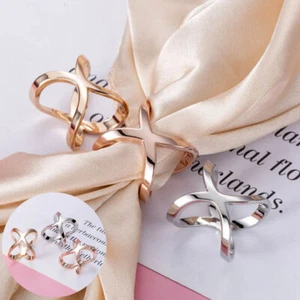 Women Square Scarf Scarves Brooch Cross Cut Ring Clip Shawl Button Holder Silk - Picture 1 of 18