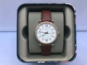 Fossil ES4428  Women's Analog Gold-Tone Watch Brown Leather Strap  - Picture 1 of 9