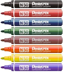 Pentel N50 Permanent Marker Pens 2.0mm Bullet Tip Point Aluminium Barrel - Picture 1 of 12