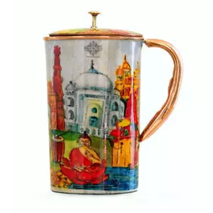 Jarra de diseño artesanal de cobre puro "Padharo Mhare Desh", vajilla -1500 ml - Imagen 1 de 7