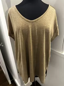 VINCE Women's Linen V-Neck Thin Knit Short Sleeve Oversized T-Shirt Top M Khaki - Picture 1 of 4
