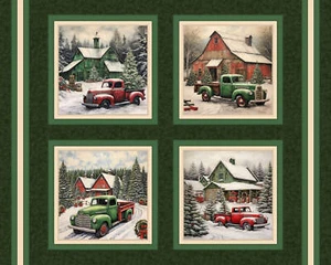 Snow Trucks Pillow Panel Cotton Fabric - Picture 1 of 2
