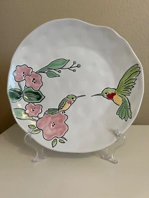 ELI + ANA  CERAMIC FLORAL HUMMINGBIRD 10.5" Dinner PLATES Set Of 2 NWT - Image 1 of 4