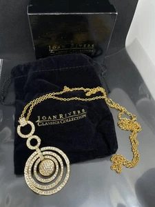VTG QVC Joan Rivers Signed Gold Plated Clear Crystals Pendant Chain Necklace NIB - Picture 1 of 4