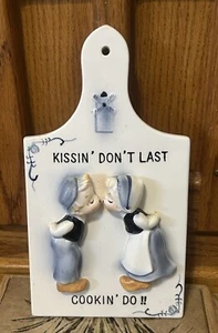Vintage Ceramic Wall Hanging Kissin' Don't Last Blue Delft Style Windmill Boy 3D - Picture 1 of 3