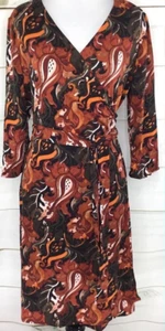 NWT LuLaRoe MICHELLE Wrap Dress Size LARGE 3/4 Sleeve Brown & Rust Print Jersey - Bild 1 von 3