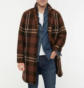 J.CREW overcoat jacket Ludlow long brown plaid wool tweed coat topcoat 36S 36 S - Picture 1 of 11