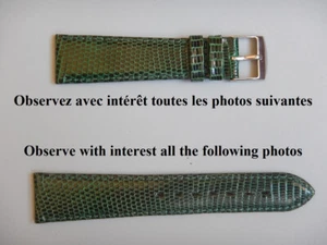 20 mm BRACELET COUSU CUIR LEZARD JAVA VÉRITABLE VERT FAIT MAIN 16 mm COTÉ BOUCLE - Imagen 1 de 18