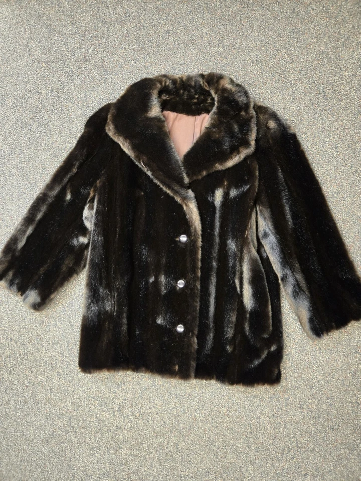 Винтажный стиль VI Ltd Tissavel Франции Dk коричневый мех пальто, шоколад подкладка Sz L - Изображение 1 из 4