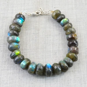 310.00 Cts Natural 7" Long Blue Flash Labradorite Round Beads Bracelet NK 24E48 - Picture 1 of 2