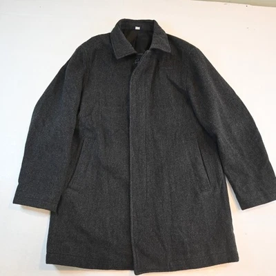 Gap XL Gray Herringbone 100% Wool Tweed Mens Button Front Trench Overcoat - Image 1 of 4