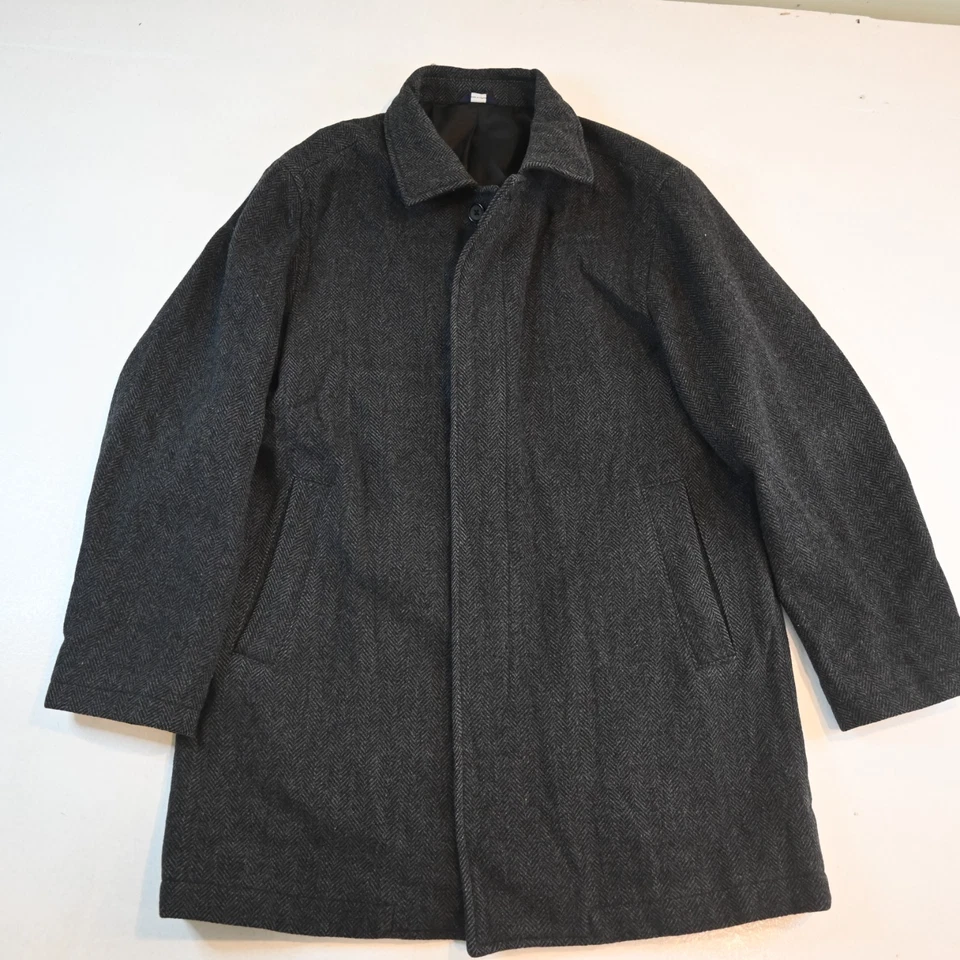 Gap XL Gray Herringbone 100% Wool Tweed Mens Button Front Trench Overcoat - Image 1 of 4
