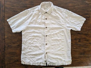 TOMMY BAHAMA 100% Silk Mens M Cream Hawaiian Tan Short Sleeve Shirt  - Picture 1 of 12