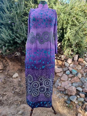 Vintage 1960s Purple/Blue/Metallic Chiffon Vietnamese Hand-Tailored dress - Image 1 of 4