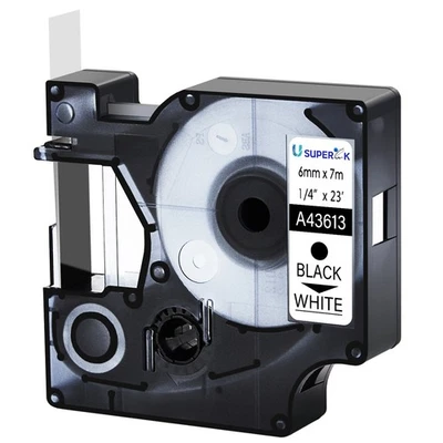 Cinta de etiqueta negra sobre blanca 1/4" *23 pies para Dymo D1 43613 LabelManager 160 450D 1 pieza Foto 1 de 4