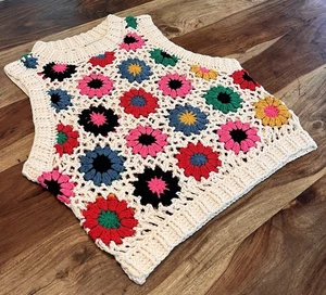 Farm Rio Crochet Sweater Size Women’s Size Small Granny Squares Design - Picture 1 of 16