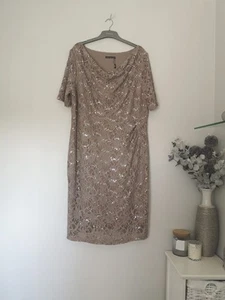 Taupe Beige Sequin Lace Ruched Waist Dress | David Emanuel | Size 22 | BNWT - Picture 1 of 11