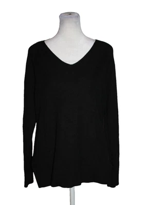 Suéter acanalado manga larga cuello en V Athleta negro dobladillo abertura mezcla de lana talla mediana Foto 1 de 2