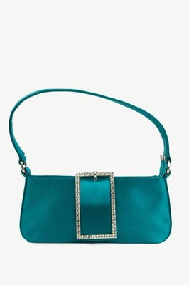 Baguette Jimmy Choo verde azulado con hebilla de cristal satinado Foto 1 de 4